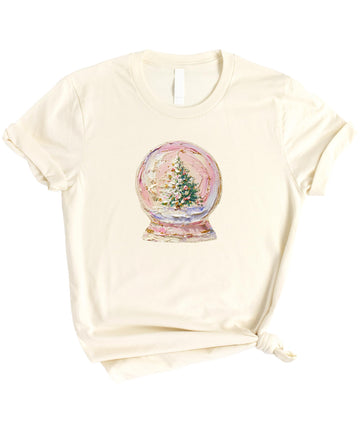 Ink Printed Image NOT a Painted Design - Faux Painted Christmas Tree Snow Globe Shirt for Women, Teens & Kids