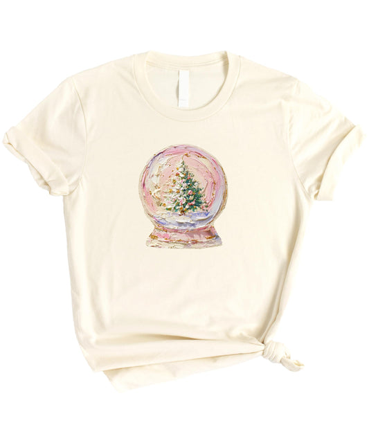 Ink Printed Image NOT a Painted Design - Faux Painted Christmas Tree Snow Globe Shirt for Women, Teens & Kids
