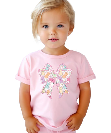 Pastel Easter Bow Shirt for Youth and Toddler Girls Adorable Brunch Easter Tee Pink Shirt Youth Small