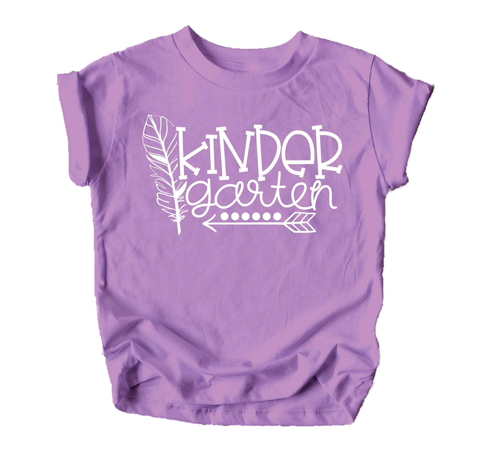 Kindergarten Squad boho shirt for toddler girls shown flat lay on pink background