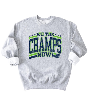Olive Loves Apple We The Champs Now Graphic Sweatshirt for Men, Women & Kids - Navy & Green Team Football Fan Pullover