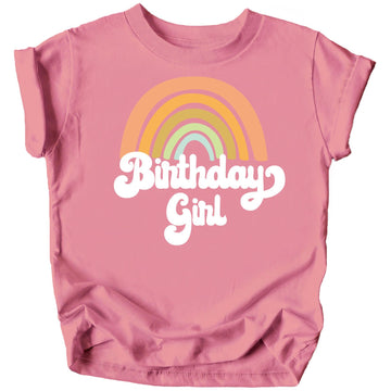 Retro Rainbow Birthday Girl Colorful Shirts for Baby and Toddler Girls Birthday Outfits White on Peach Shirt Youth Medium