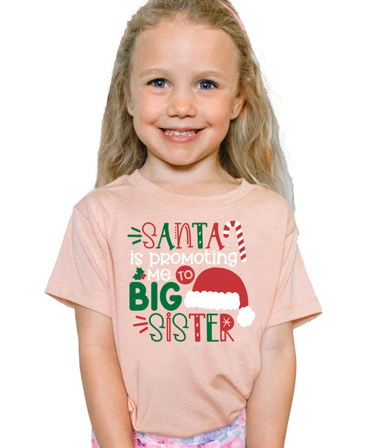 Olive Loves Apple Santa Promoted Me to Big Sister Christmas T-Shirt for Baby and Toddler Youth Girls Holiday Outfit