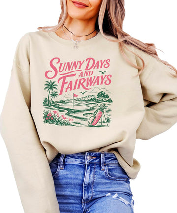 Olive Loves Apple Sunny Days and Fairways Golf Sweatshirt for Women Trendy Preppy Golfer Crewneck Pullover