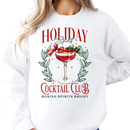 Detail shot of Making Spirits Bright cocktail club holiday sweatshirt design in gray