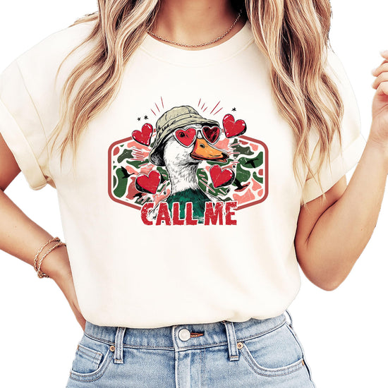 Back or side view of Call Me Valentine funny hunting shirt in ivory