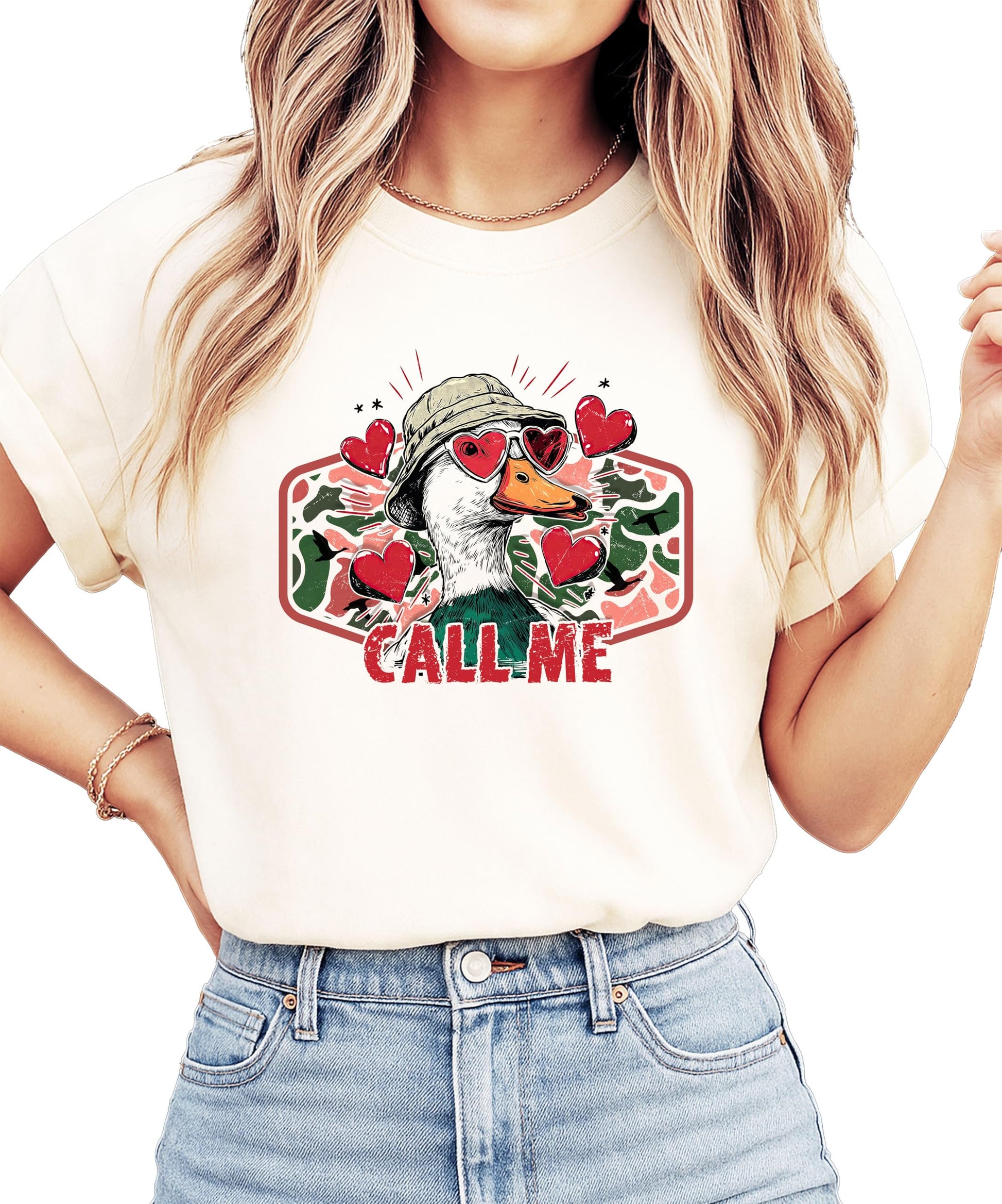 Back or side view of Call Me Valentine funny hunting shirt in ivory