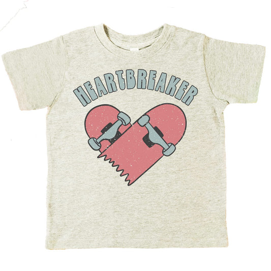 Heartbreaker skateboard graphic Valentine's Day shirt in vintage hot pink for toddlers and kids