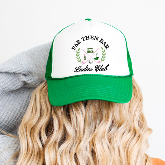 Par then Bar Ladies Club Funny Golfer Women's Classic 5 Panel Mesh Snap Back Trucker Hat