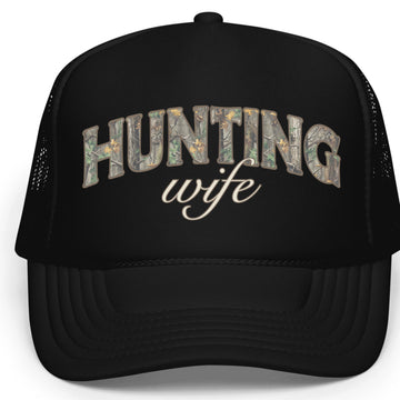 Camo Hunting Wife Trucker Hat for Women Country Girl Classic 5 Panel Foam Front Mesh Snapback