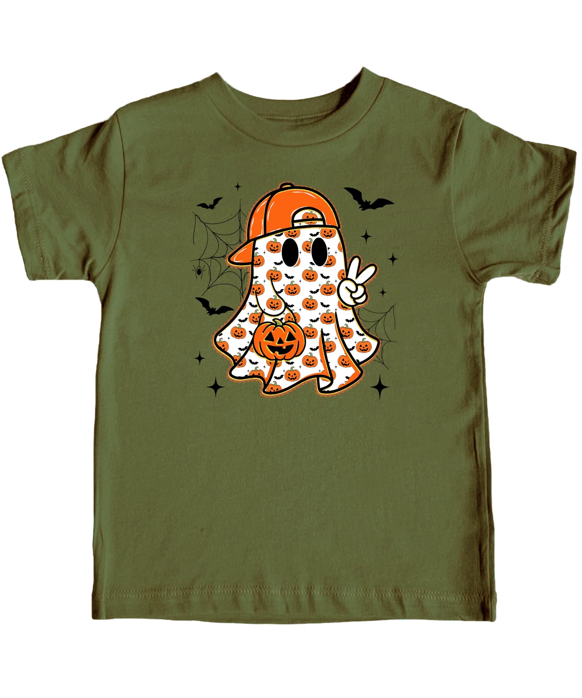 Natural color boys Halloween shirt with trendy ghost graphic and seasonal fall Halloween elements