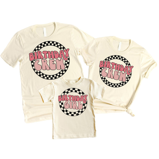 Close-up of high-quality birthday graphic print on soft casual crew tee