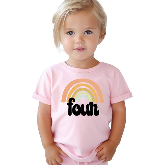 Four Retro Rainbow 4th Birthday Shirt for Toddler Girls