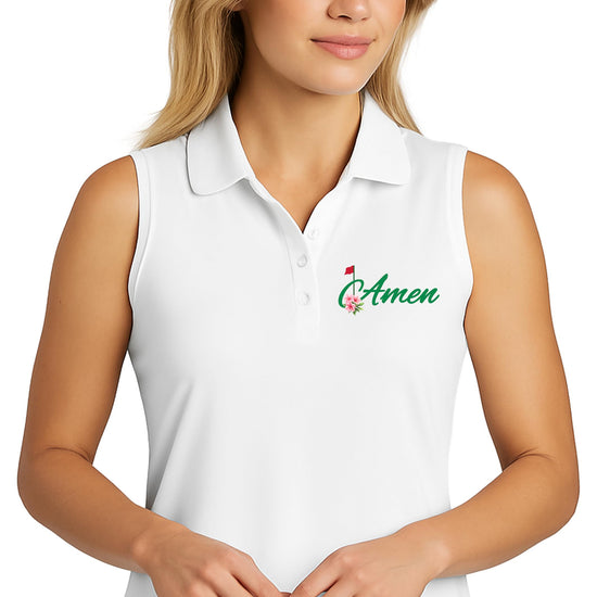 Women's golf polo shirt laid flat showing short sleeve style and country club design