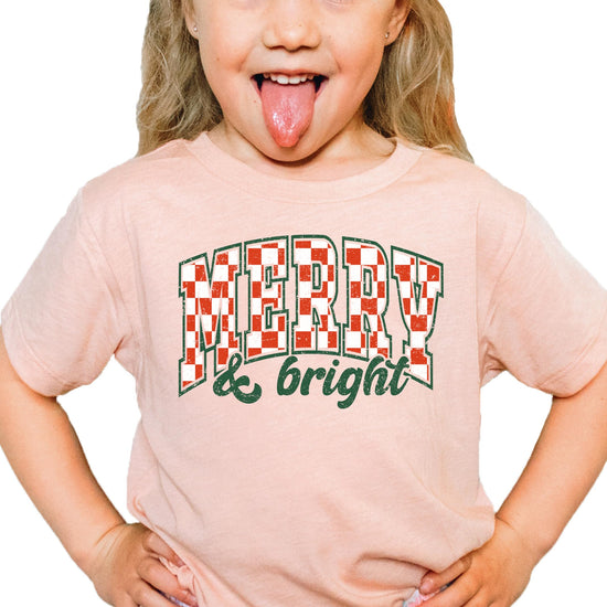 Olive Loves Apple Merry and Bright holiday graphic tee styled for Christmas