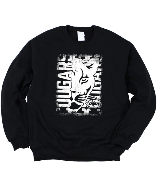 Distressed Cougars Unisex Sweatshirt for Adults, Teens & Kids School Sports Team Pride Sweater