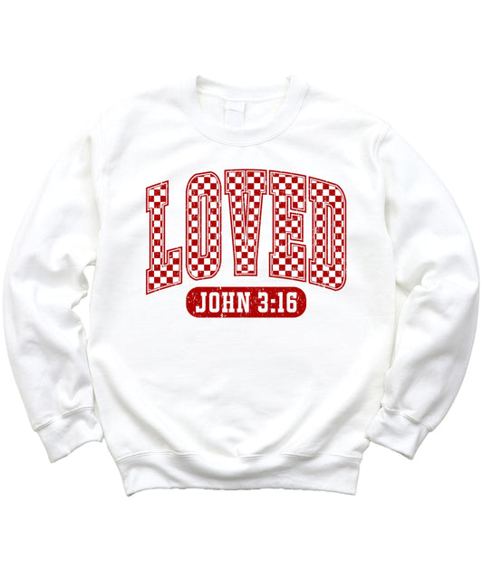 Loved John 3:16 Red Checkered Valentine's Sweatshirt