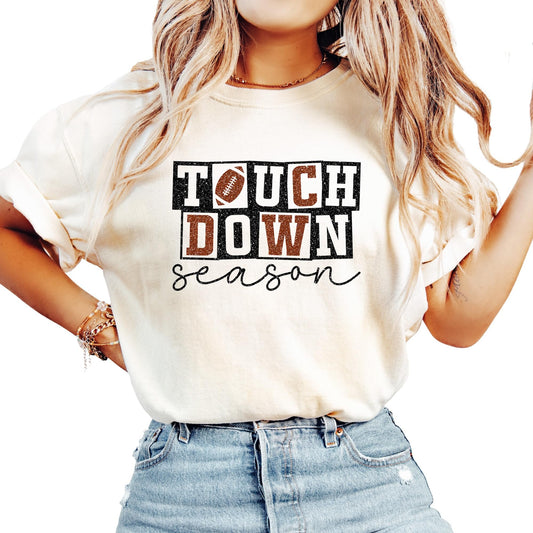 Touchdown Season Shirt for Women and Teens Cute Girly Checkered Fall Football Oversized Tee Ivory Shirt Adult Medium