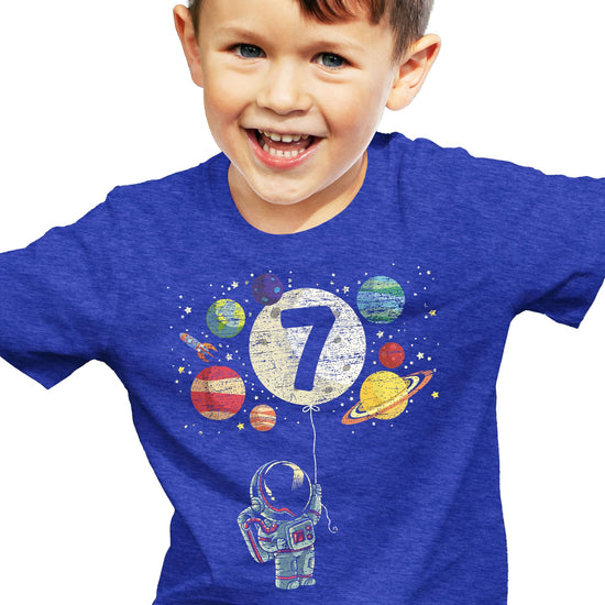 Back or detail view of Olive Loves Apple 7th birthday space themed kids t-shirt