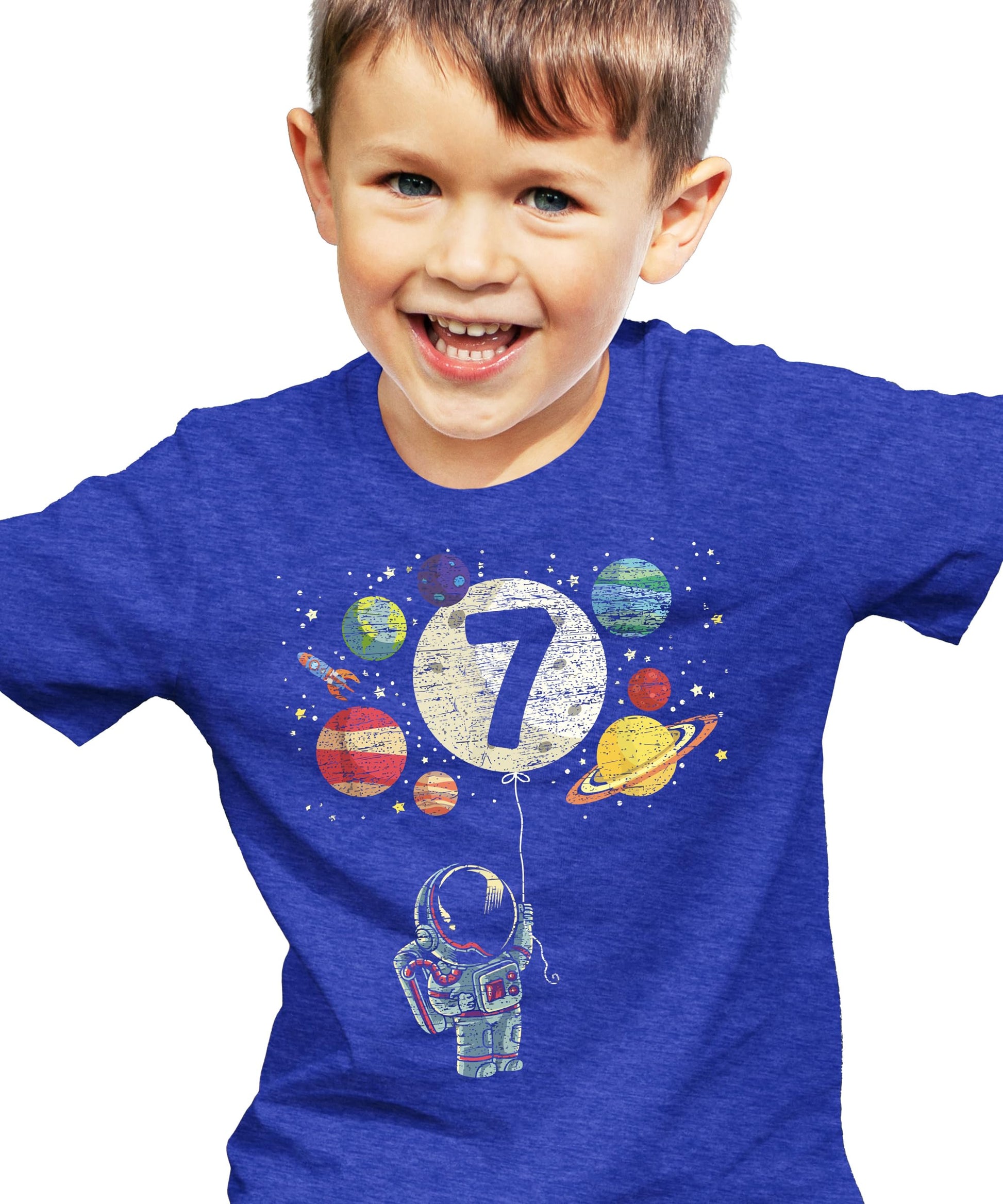 Back or detail view of Olive Loves Apple 7th birthday space themed kids t-shirt