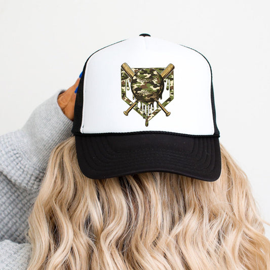 Camo Drip Baseball Trucker Hat for Men & Women Spring Sports Classic 5 Panel Foam Front Mesh Snapback