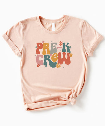 Pre-K Crew Shirt for Women and Girls Colorful Girly School Grade T-Shirt for Teachers and Kids