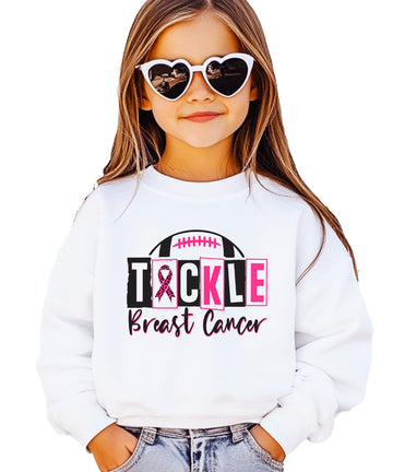 Tackle Breast Cancer Sweatshirt for Women, Teens & Kids Pink Ribbon Football Game Day Sweater Gray Sweatshirt Adult Small