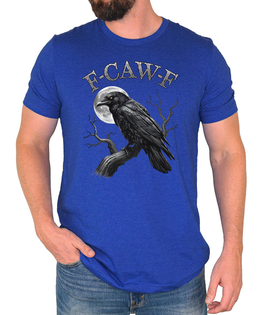 Black t-shirt with sarcastic crow and moon graphic design for men