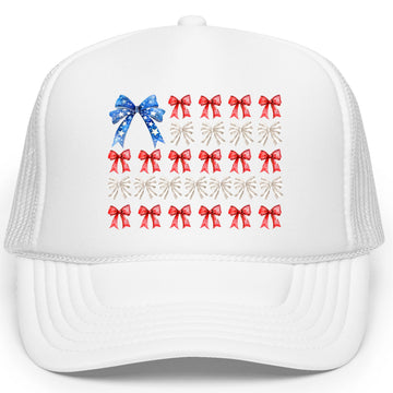 Coquette Bow USA Flag Trucker Hat for Women & Teens Foam Front Classic 5 Panel Mesh Snap Back