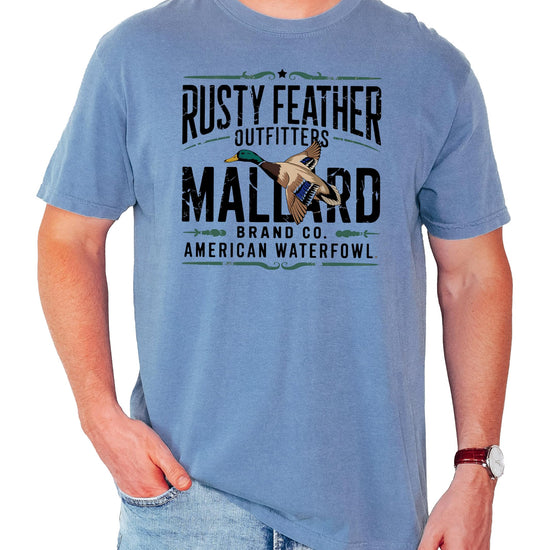 Back view of Rusty Feather Outfitters unisex waterfowl hunter graphic t-shirt
