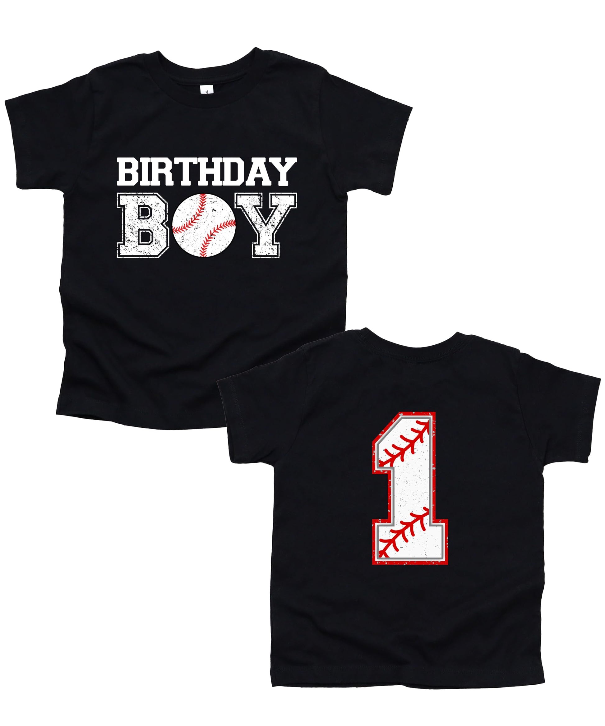Boys baseball birthday shirt with bold number on back, black graphic tee for toddlers and kids