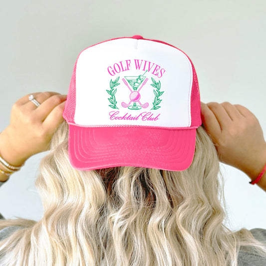 Golf Wives Cocktail Club Funny Women's Classic 5 Panel Foam Front Mesh Snap Back Trucker Hat