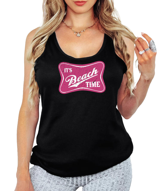 It's Beach Time Tank Top for Women and Teens Cute Retro Style Beachy Sleeveless Tee