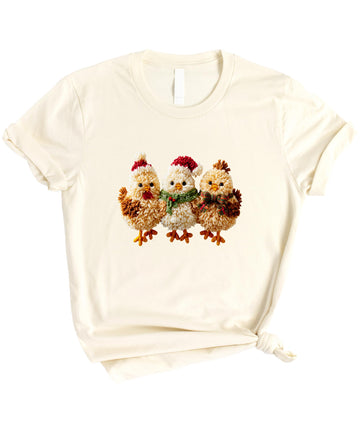 Ink Printed Image NOT a Yarn Patch - Baby Chicks Christmas Shirt for Kids and Adults Holiday Tee