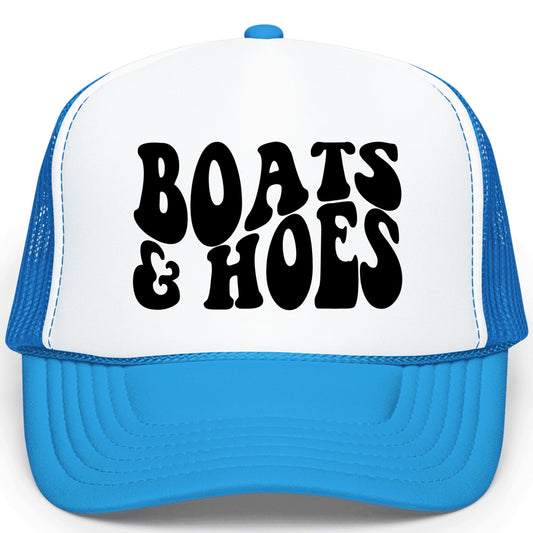 Boats and Hoes Funny Summer Trucker Hat Adult Foam Front Classic 5 Panel Mesh Snapback