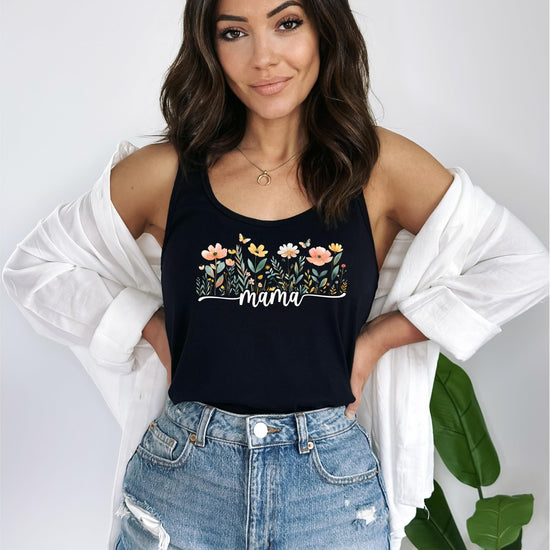 Lifestyle photo of Mama Wildflower Tank Top styled for a casual everyday look