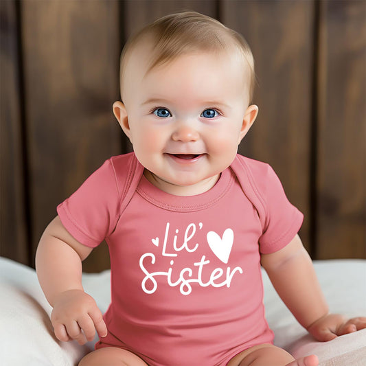 Lil Sister Heart Bodysuit for Baby Girls | Sibling Outfit