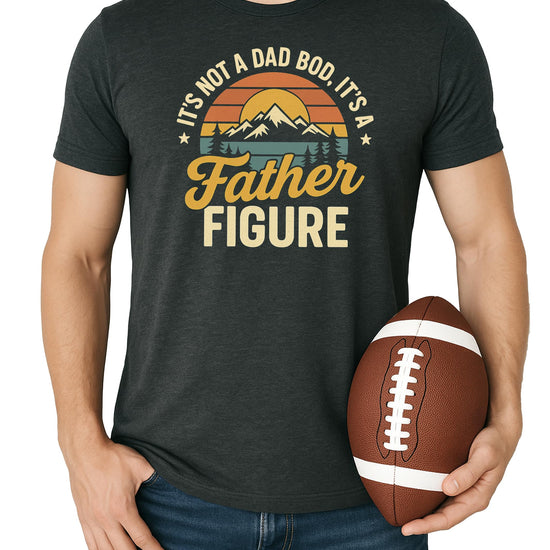 Detail shot of high-quality screen print on It's Not a Dad Bod It's a Father Figure black tee