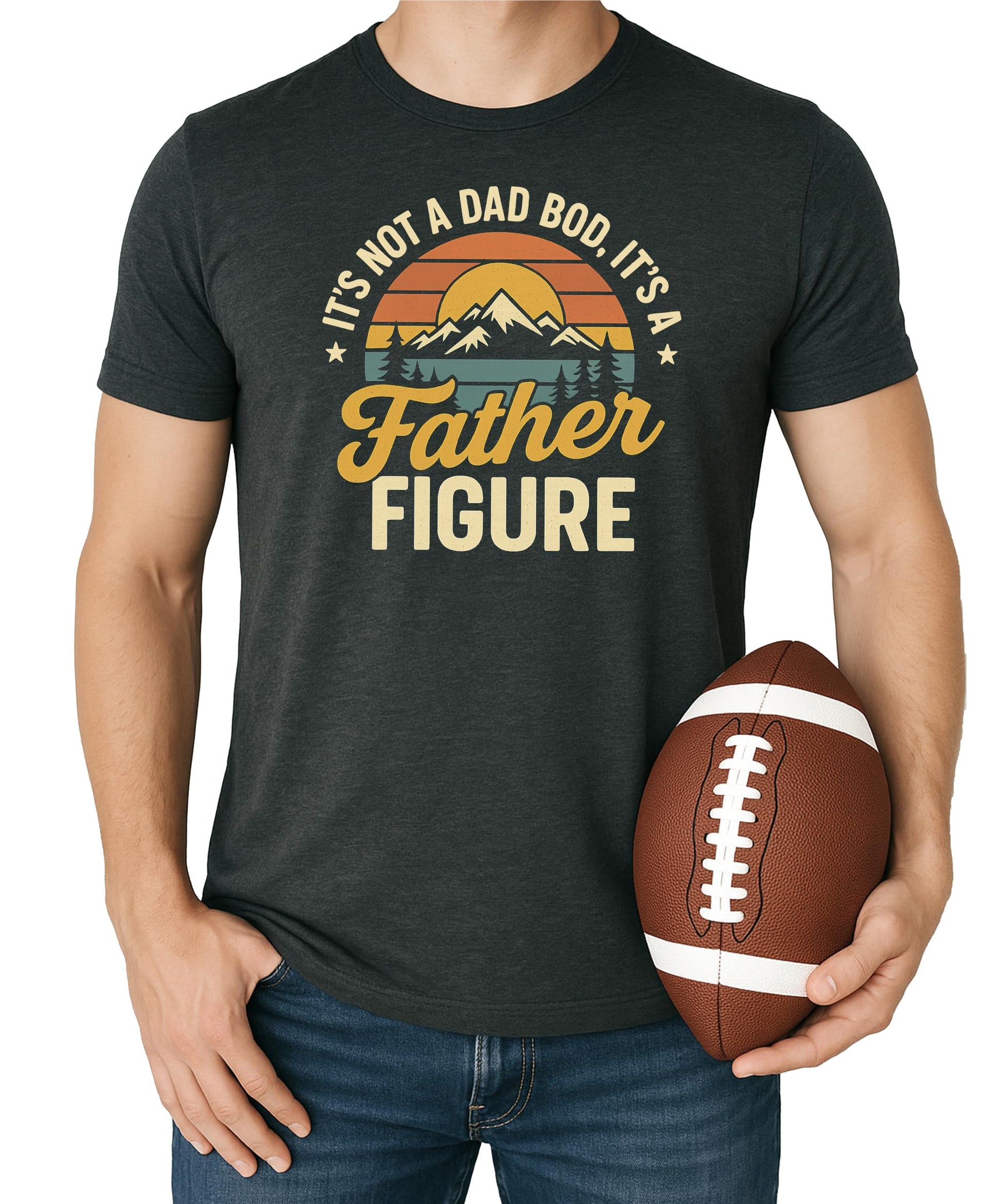 Detail shot of high-quality screen print on It's Not a Dad Bod It's a Father Figure black tee