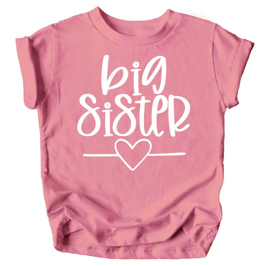 Olive Loves Apple Big Sister Heart Sibling Reveal T-Shirt for Baby and Toddler Girls Sibling Outfits
