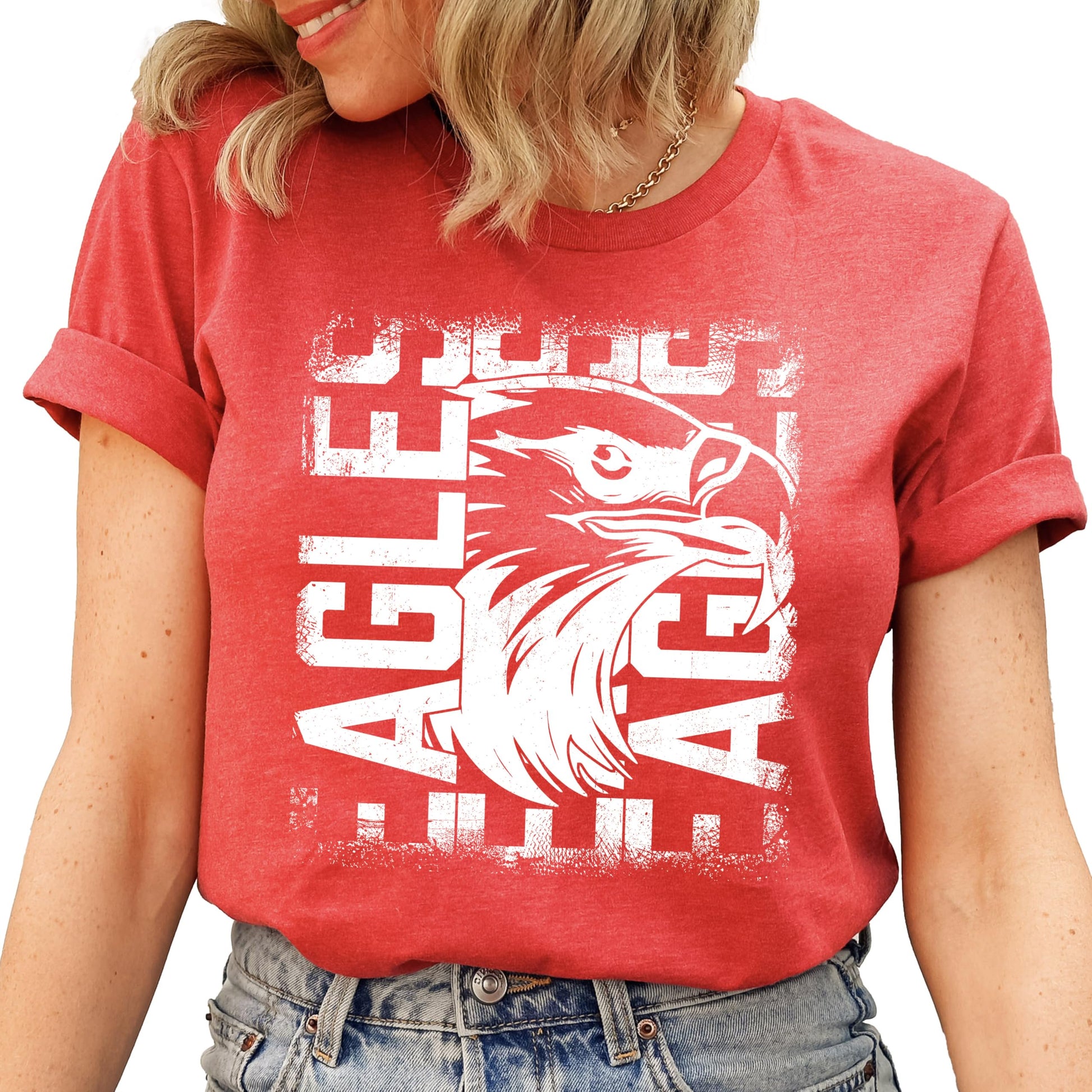 Close-up of bold Eagles vintage graphic print on soft green unisex t-shirt