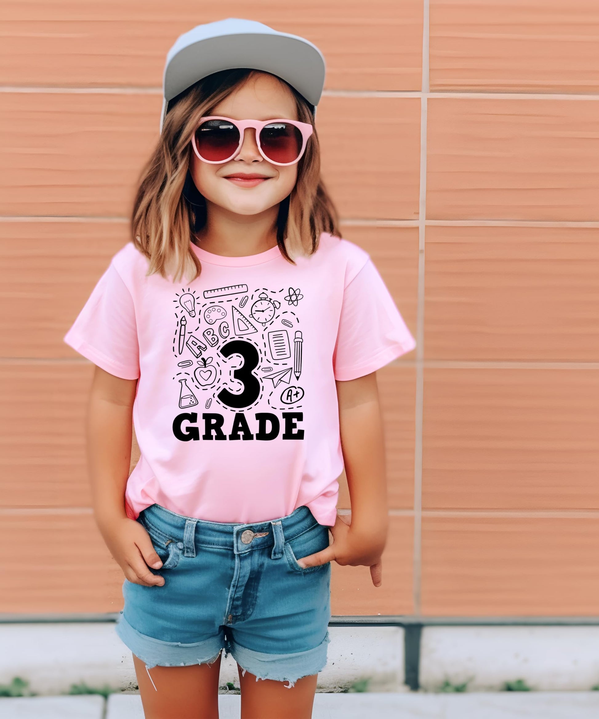 Back view of kids mauve third grade graphic tee by Olive Loves Apple