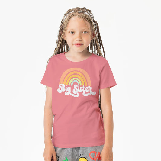 Retro Rainbow Big Sister Sibling Reveal Shirt for Baby & Toddler Girls