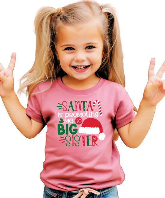 Olive Loves Apple Santa Promoted Me to Big Sister Christmas T-Shirt for Baby and Toddler Youth Girls Holiday Outfit