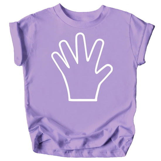 Flat lay of kids 5 years old birthday shirt showing full graphic detail