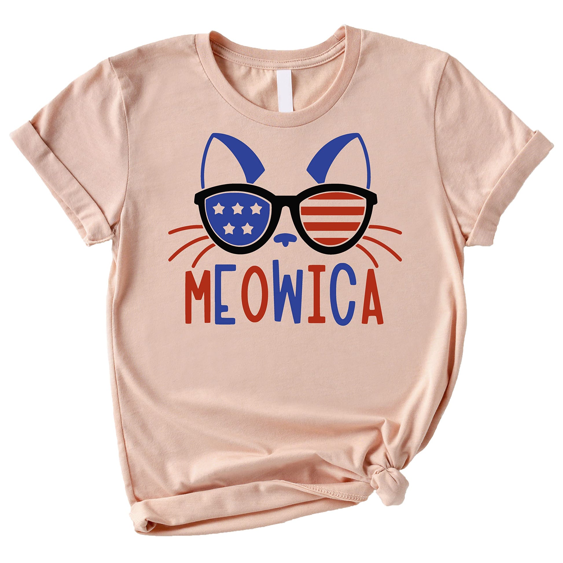 Group shot of matching Meowica Independence Day family outfits in various sizes