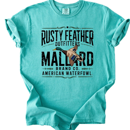 Front view of Rusty Feather Mallard Hunting Shirt showing detailed duck graphic design