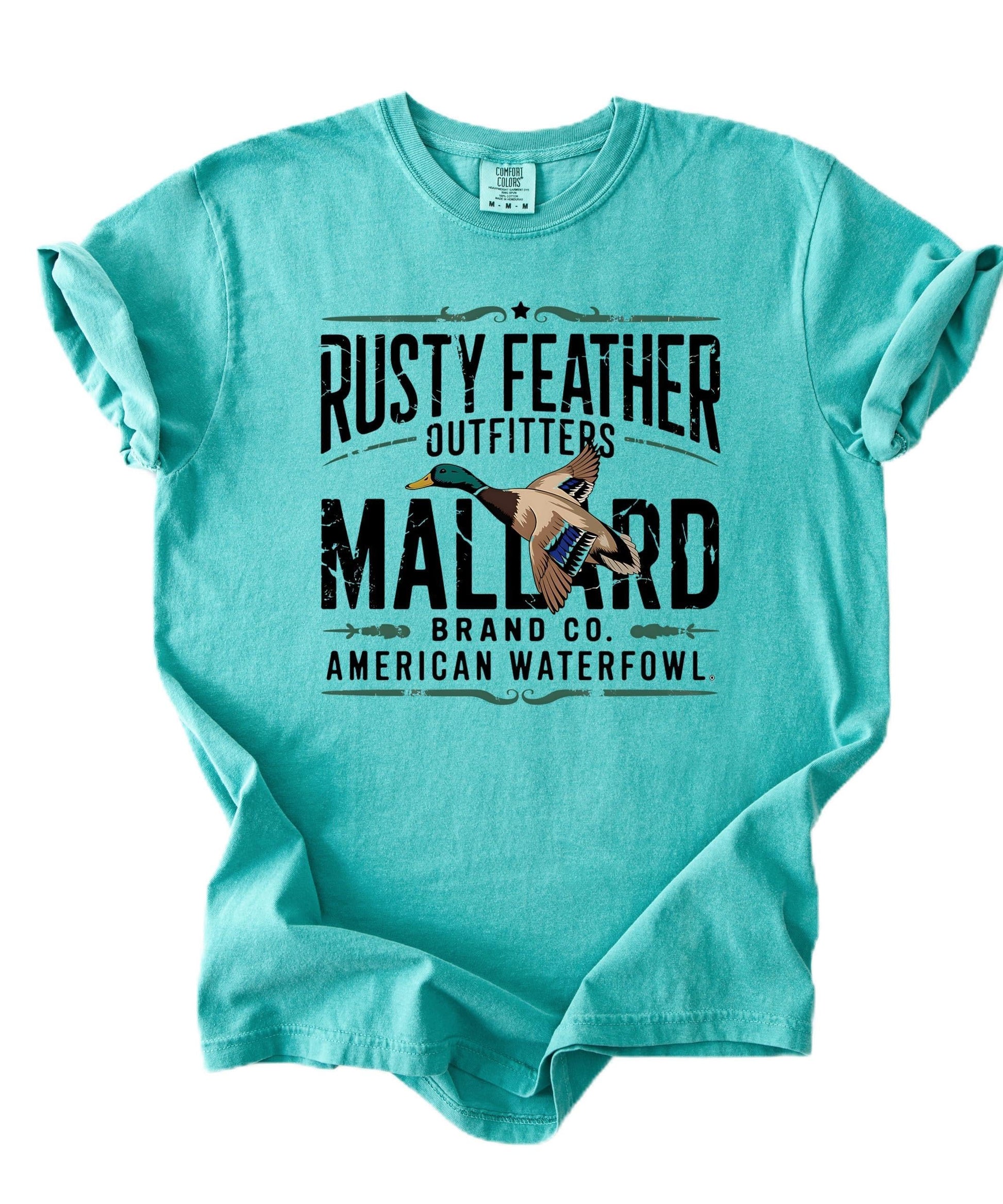 Front view of Rusty Feather Mallard Hunting Shirt showing detailed duck graphic design