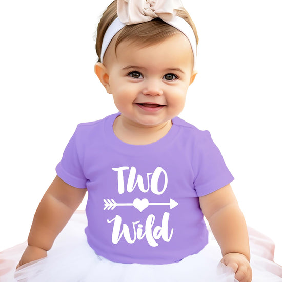 Two Wild 2nd birthday girls shirt detail shot showing print quality on mauve tee