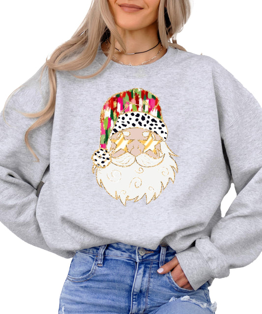 Cool Santa in Gold Star Sunglasses Sweatshirt Funny Santa Christmas Pullover